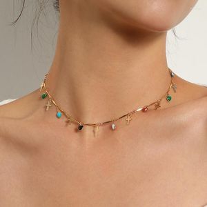 Choker Fashion Women's Drop Glaze Heart Cross Necklace For Women Short Beach Jewelry Boho Accessories
