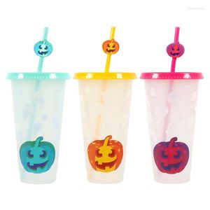 Bicchieri da 710 ml Riutilizzabili con cannucce Bicchieri d'acqua creativi che cambiano colore Tazza di plastica magica Colore freddo per Halloween