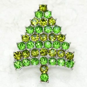 Brouches 12pcs/Lot Wholesale Fashion Brooch Rhinestone Small Christmas Tree Pin Pin في 11 ألوان C101258