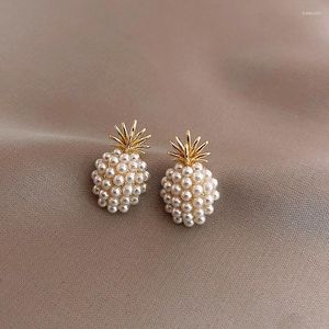 Stud Earrings Cross Imitation Pearl Elegant Simple Temperament Korean Sweet Pineapple Flower Delicate Bridal Wedding Jewelry