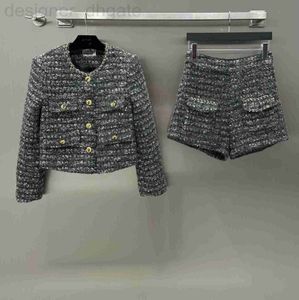 Calças femininas de duas peças designer 2023 outono / inverno novo Cha Nanyou em torno do pescoço único breasted grosso flor tecido casaco com cintura alta envolto hip shorts para mulheres lk25