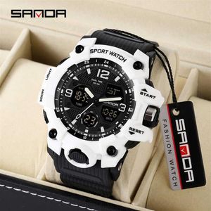 SANDA Uomo Orologi Militari G Style Bianco Orologio sportivo LED Digital 50M Orologio impermeabile S Shock Orologio maschile Relogio Masculino G1022206u