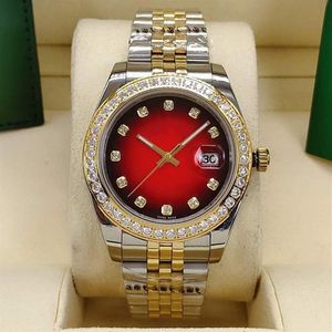 Män och kvinnor Automatiska klockor 41 mm kalender Klassisk röd diamant Bezel rostfritt stål vikspänne vattentät260v