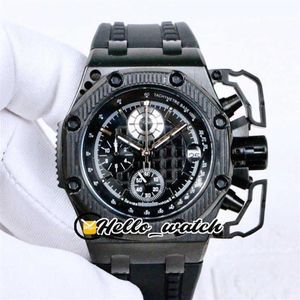 watches men luxury brand 3A Oak 44mm 26165 Quartz Chronograph Mens Watch Black Texture Dial PVD All Black Steel Rubber Strap Sport317r