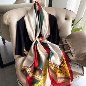 High Quality Summer Autumn And Winter Luxury Woman French Retro Oil Painting Silk Scarf Hijab Beach Sunscreen Shawl Wraps Tops Sca273H