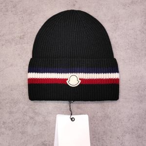 Designer 100% Wool Knitted Hat MoncIer High Quality Workmanship Warm Knit Hat Indoor and Outdoor Wear Classic Trend Blue White Red Stripes 2496