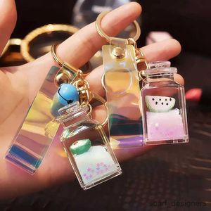 2pcs Keychains Landards Creative Quicksand Sequins Keaning Cut Meyve Yüzen Şişe Anahtarlık Senfoni Lazer Halat Hediyeleri R231005