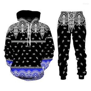 Erkekler Trailtsits Renkli Paisley Grafik Erkekler/Kadınlar Terzini Set Kaju Çiçek Baskı Hoodie Pantolon Takım Hip Hop Çift Sokak Giyim Jogging