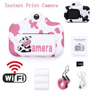 Toy Cameras Children Camera Instant Print Camera för barn Digital WiFi Connection 1080p HD Video Cartion Cow Camera Toys Gifts for Girl Boy 230928