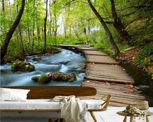 Tapety Papel de parede Forest River Wooden Road 3D Tapeta salon telewizyjna sypialnia papierowe sypialnie