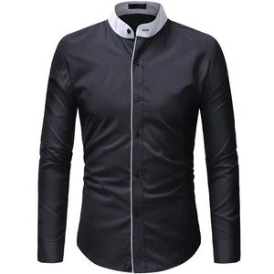 Men's Dress Shirts 2021 Fashion Casual Men Shirt Long Sleeve Mandarin Collar Slim Fit Korean Business Mens Clothes272m