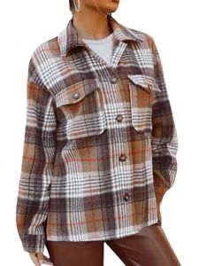 Womens Jackets Plaid Casual Long Sleeve Button Down Shacket Oversized Coat with Pockets 231005