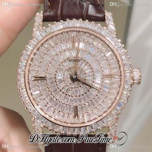 DMF Traditionnele 82760 000g Miyota 9015 Automatisk herrklocka Full asfalterade diamanter Dial Rose Gold Brown Leather Edition Puret311n