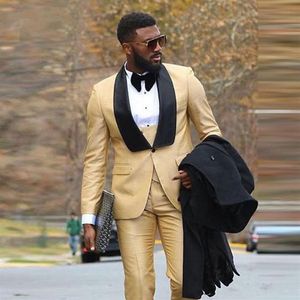 Custom Made stylish Gold Wedding Tuxedos Handsome man Business Formal Evening Slim Fit Suits Groom plus size Blazer Set 3 Pie269R