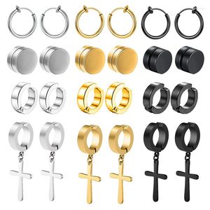 Stud Earrings 12 Pairs Clip On Hoop For Men Women Stainless Steel Fake Non Piercing Magnetic Dangle Earring Black Huggie