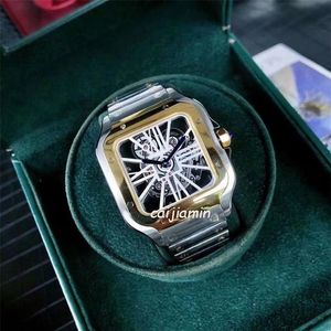 Caijiamin-Men Women kwarc Watch 39 mm Square Skeleton Watches WSZYSTKIE STALNE STALA STAWA BIZNEK