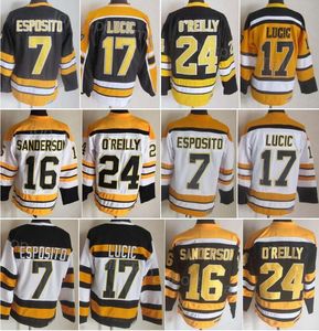 Erkekler Retro Hokey 7 Phil Esposito Jersey Vintage Classic 16 Derek Sanderson 17 Milan Lucic 24 Terry Oreilly 75 Yıldönümü Nakış ve Dikiş Emekli CCM Yüksek