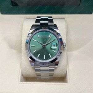 Mens Watch 41mm V5 Smooth Bezel Datejust Green Dial 18K White Gold Automatic Movement Sappire Glass Ref 126300 Luminous Watches Sp3289
