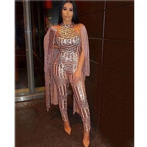 Sexig Gold Sequin Jumpsuit Mesh Romper Summer Women Glitter Halter Open Back Party BodyCon Jumpsuit Body Ladies Overalls Clubwear1245b