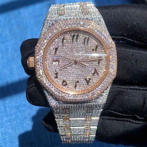 Zegarek arabski Diamond Wysokiej jakości wersje v2 lodowe zegarek automatyczny 41 mm srebrny różowy złoto dwuosobowy wodoodporny 904L Stainle246a