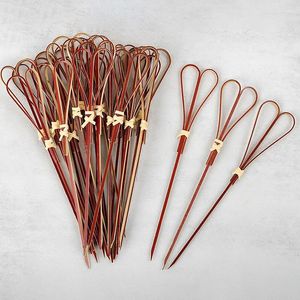 Forks 50pcs Disposable Bamboo Knot Skewers Cocktail Picks With Twisted Ends For Club Sandwiches Party Barbeque