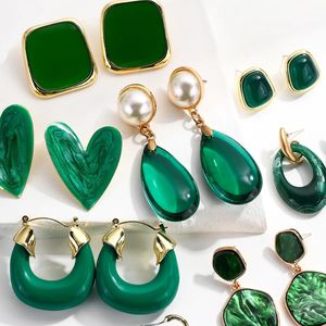 Stud AENSOA Korean Statement Earrings For Women Green Acrylic Round Square Geometric Dangle Drop Earring Brincos Fashion 231005 83