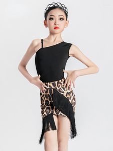 Abbigliamento da palco Costume da ballo latino professionale per spettacoli Nappa Jazz Bambini Leopardo Sala da ballo Tango Cha Costumi