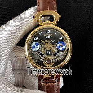 Bovet Amadeo Fleurier Grand Complications Edouard Tourbillon Корпус из желтого золота Черный циферблат со скелетонизмом Швейцарские кварцевые мужские часы Коричневые Le240T