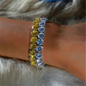 Luxury Tennis bracelet Silver& Yellow Gold Filled 8mm Diamond Cz Party Wedding bracelets for Women Men Hiphop Bracelet178U