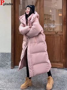 Women s Down Parkas Warm Winter Pink Hooded Long Parka Chaqueta Thick Windproof Parca Overcoat Casual Snow Wear Cotton Padded Women Jaqueta 231005