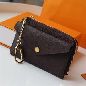 Modedesigner plånbok kvinnors nyckelpåse pochette cles nyckelring mynt handväska herrar brun gammal blomma ring kreditkort hållare mini plånbok väska med låda m62650