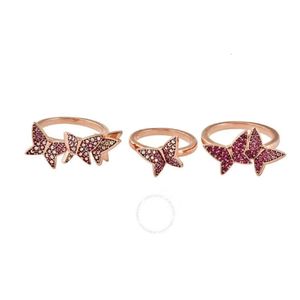 Ringe Swarovski Designer Luxus Mode Damen Neues Produkt Rosa Romantischer Schmetterling Dreiteiliges Set Ring Mode Schmetterlingsform Ring für Freundin