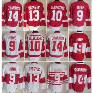 Men Retro Hockey 9 Gordie Howe Jerseys 10 Alex Delvecchio 13 Pavel Datsyuk 14 Brendan Shanahan 19 Steve Yzerman Vintage Winter Classic 75th Anniversary Sewing