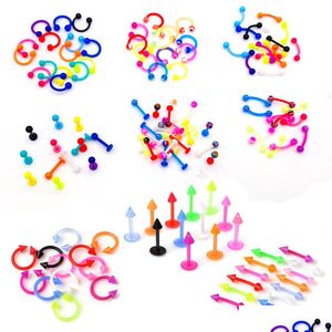 Nose Rings Studs 10Pcs/Lot Acrylic Colorf Nose Rings Lip Labret Piercing Barbell Tongue Ring Belly Eyebrow Sile Body Jewelry Drop De Dhw9D