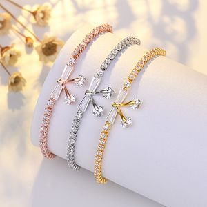 Qiao Lanxuan Sterling Silver Fashion Student Bow lätt inlagd zirkonjustering pärlor armband armband smycken