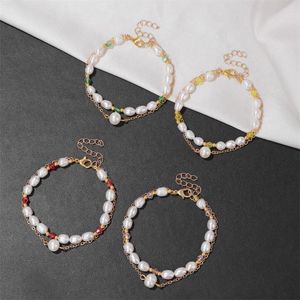 Strand Fashion Double-layer Natural Pearl Bracelet For Women Crystal Beads Handmade Chain Female Fine Jewelry Exquisite Gift