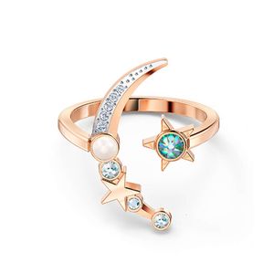 Rings Swarovski Designer Luxury Fashion Women High Edition Double Sided Rotating Star Moon Honeytongue Open Ring Female Swallow Element Star Moon Ring Female