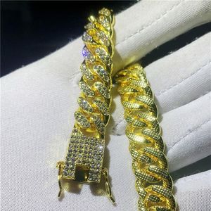 Mens hiphop guldarmband simulerade diamantarmband smycken mode is ut miami kubansk länkkedja armband2257