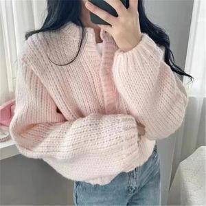 Mulheres Malhas Tees 2023 Outono Inverno Outerwear Coreano Estilo Preppy Cardigan Camisola Senhoras Branco Doce Cor Moda Soft Knit Jacket 231005