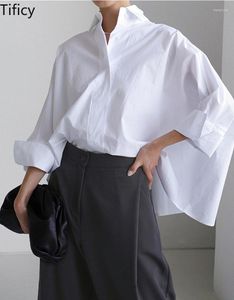 Kadınlar bluzlar Tiffyy İlkbahar/Yaz Uzun Kollu Gömlek Kore Versiyonu Gevşek Büyük Pamuk Beyaz Pelerin Yarasa Kollu Moda Gömlek