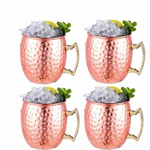 4 Pezzi 550ml 18 Once Tazza di Mosca Mule in Acciaio Inossidabile Martellato Rame Placcato Tazza di Birra Tazza di Caffè Bar Drinkware302B