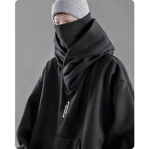 Erkek Hoodies Sweatshirts Sonbahar Kış Kış Yüksek Yakası Hoodie Gevşek Rahat Erkek Kıyafetleri Harajuku Hiphop Sokak Giyim Polar Kapüşonlu Büyük Boy Sweatshirt 231005