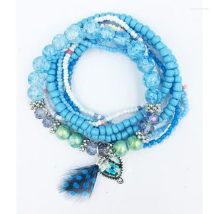 Charmarmband 7st/Set Wholesale Retail Woman 2023 Feather Crystal Rice Bead Armband för Emalj hjärtform smycken armband