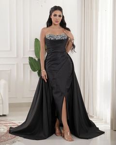 2023 ottobre Aso Ebi arabo sirena nero madre della sposa abiti in raso cristalli da sera ballo formale festa di compleanno celebrità madre dello sposo abiti vestito ZJ352