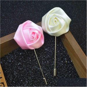 Decorative Flowers & Wreaths Decorative Flowers Wreaths 50Pcs/Lot Man Groom Boutonniere Silk Satin Rose Flower Men Buttonhole Wedding Dhm67