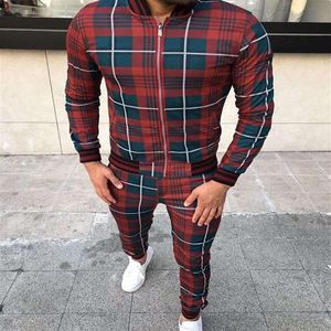 Stylish Tracid Print Tracksuit męskie sporne sporne spodnie 3D Autumn cienki zamek błyskawiczny Suit274J