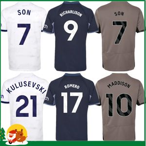 MADDISON SON 23 24 Jerseys de futebol KULUSEVSKI RIHARLISON KULUSEVSKI 2023 2024 ROMERO VAN DE VEN BISSOUMA JOHNSON Tottenham Kit de futebol camisa Spurs top homens crianças conjuntos