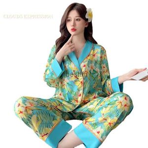Damski sleep salon wiosna jesienna panie pJs sztuczne jedwabne satynowe eleganckie piżamie zestawy seksowne odzież domowa damski luksusowy piżama piżam