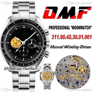 OMF MOONWATCH APOLLO XI 40th Anniversar Manual Winding Chronograph Mens Watch Black Dial Stainless Steel Bracelet Edition Pur285E