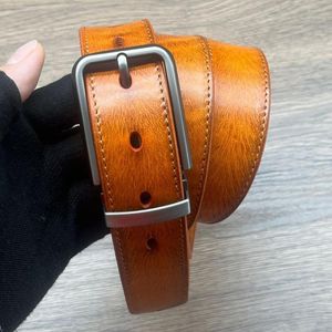 Belts Y2K Genuine Leather Luxury Belt For Men's Personality First Layer Cowhide Car Line Rub Color Young Yellow-Brown Man